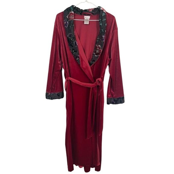Retro Floral Plush Robe S Red Mesh Metallic Boho Vampire Romantic Classic Chic - Picture 1 of 10